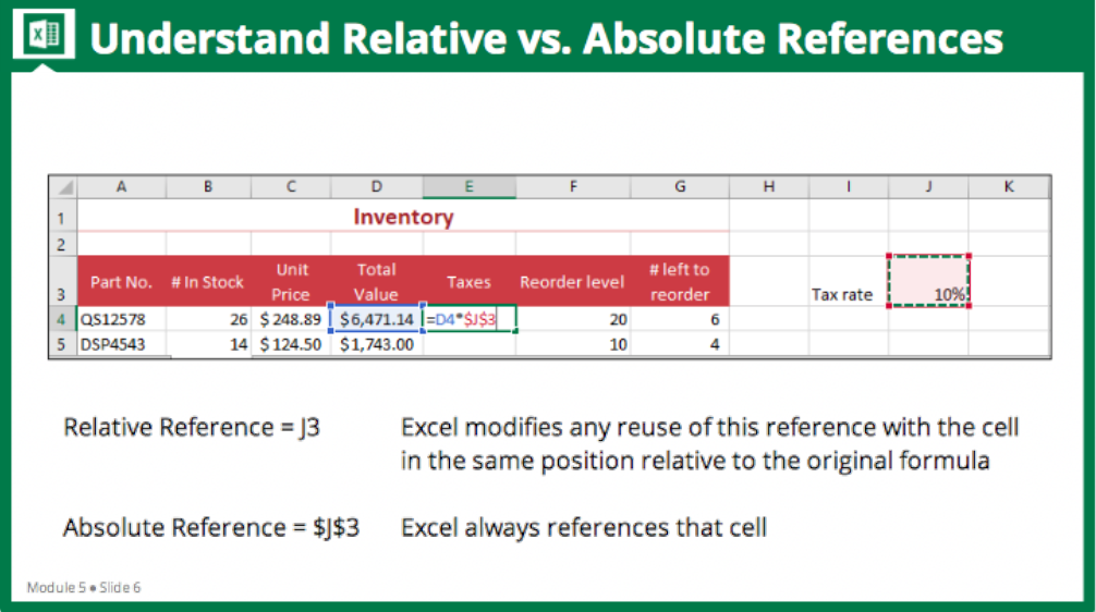 excel relative vs absolute reference